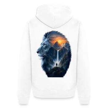 Lion Animal silhouette Mountains Sunset Waterfall - Unisex Premium Bio Zip Hoodie - Weiß - Hinten - Thijin (182cm)