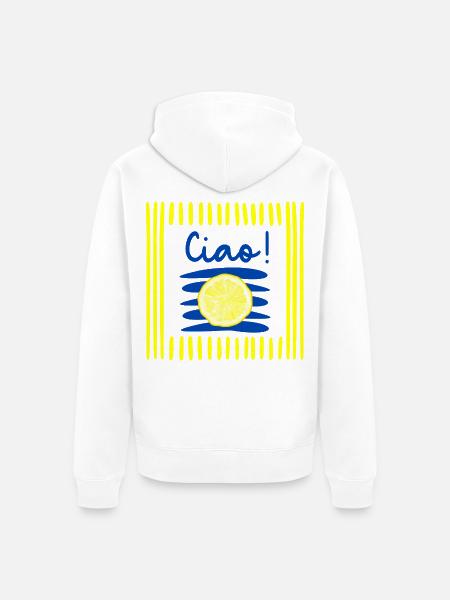 Abschied Team, Zitrone Ciao - Unisex Premium Bio Zip Hoodie - Weiß
