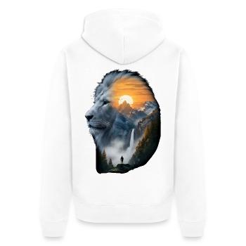 Lion Animal silhouette Mountains Sunset Waterfall - Unisex Premium Bio Zip Hoodie - Weiß - Hinten - Thijin (182cm)