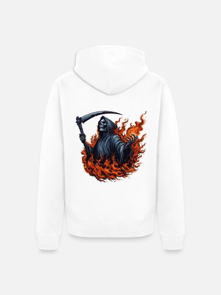 Sensenmann in Flammen - Unisex Premium Bio Zip Hoodie - Weiß