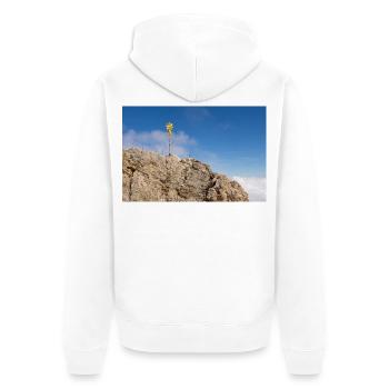 Summit Cross on the Zugspitze - Unisex Premium Bio Zip Hoodie - Weiß - Hinten - Thijin (182cm)
