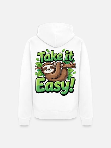 Take It Easy Faultier Grafik - Unisex Premium Bio Zip Hoodie - Weiß