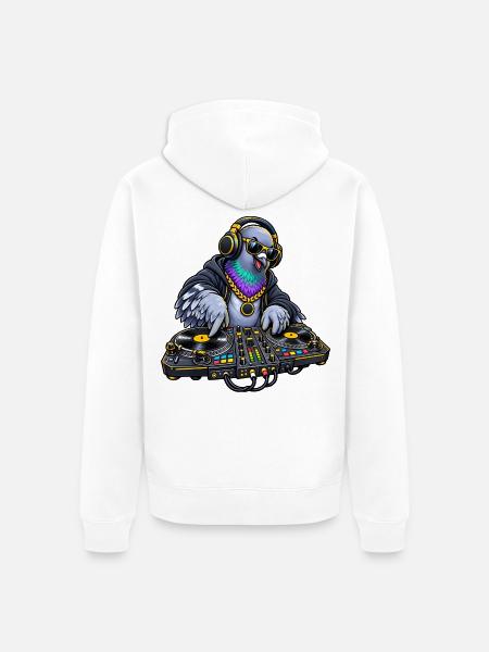 Taube als DJ - Unisex Premium Bio Zip Hoodie - Weiß