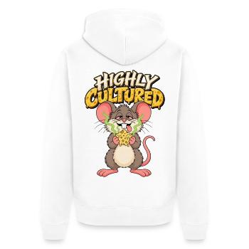 Highly Cultured Maus mit Käse - Unisex Premium Bio Zip Hoodie - Weiß - Hinten - Thijin (182cm)