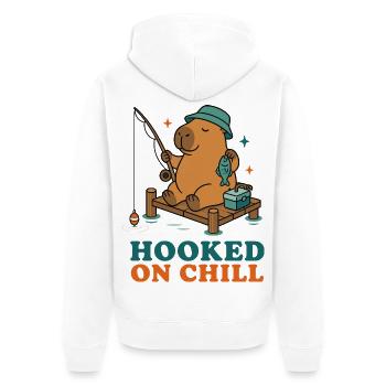 Hooked on Chill – Capybara beim Angeln - Unisex Premium Bio Zip Hoodie - Weiß - Hinten - Thijin (182cm)