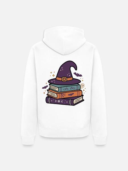Hexenhut-Bücher Halloween-Schule - Unisex Premium Bio Zip Hoodie - Weiß