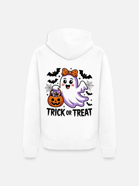 Trick or Treat Geist - Unisex Premium Bio Zip Hoodie - Weiß