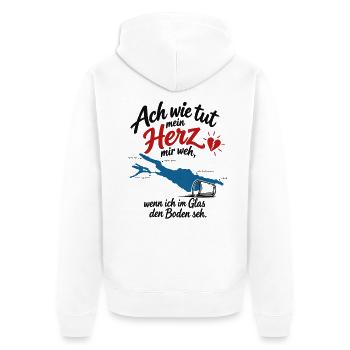 Bodensee Bier Spruch – Ach wie tut mein Herz weh - Unisex Premium Bio Zip Hoodie - Weiß - Hinten - Thijin (182cm)