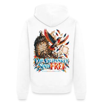 Die Gedanken sind frei - Unisex Premium Bio Zip Hoodie - Weiß - Hinten - Thijin (182cm)
