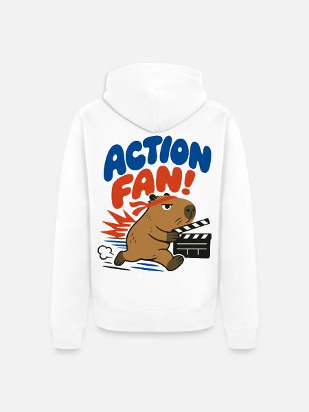 Action Fan – Capybara mit Filmklappe - Unisex Premium Bio Zip Hoodie - Weiß