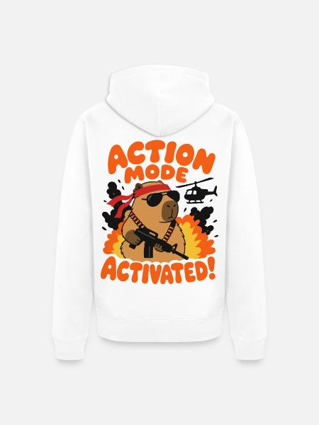 Action Mode Activated – Capybara-Actionheld - Unisex Premium Bio Zip Hoodie - Weiß