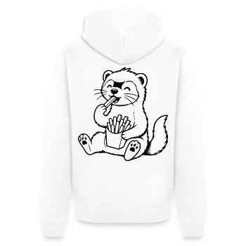 Frettchen isst Pommes - Unisex Premium Bio Zip Hoodie - Weiß - Hinten - Thijin (182cm)