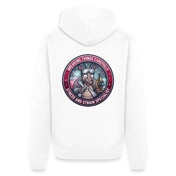 Funny Materials Engineer Armadillo Spannungsdehnung - Unisex Premium Bio Zip Hoodie - Weiß - Hinten - Thijin (182cm)