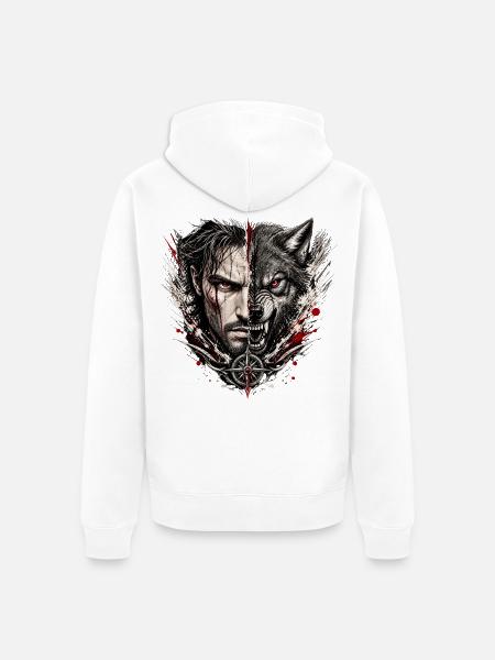 Schattenmann und Werwolf - Unisex Premium Bio Zip Hoodie - Weiß