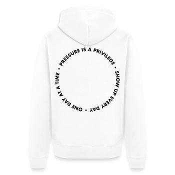 Pressure Is A Privilege Apparel  - Unisex Premium Bio Zip Hoodie - Weiß - Hinten - Thijin (182cm)