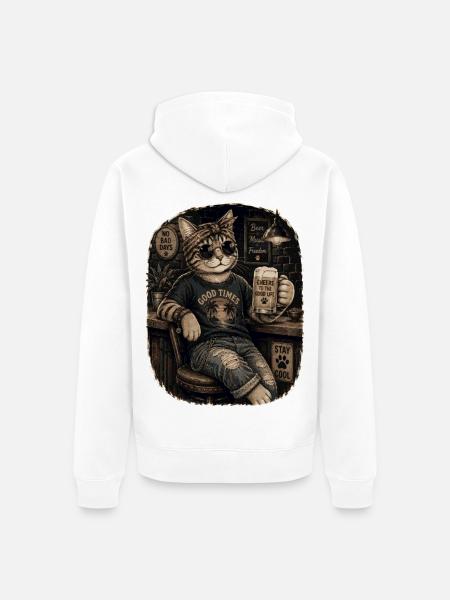 Good Times Bar Cat - Unisex Premium Bio Zip Hoodie - Weiß