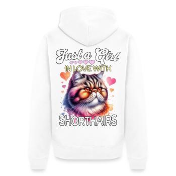 Exotische Kurzhaarkatze Mädchen - Unisex Premium Bio Zip Hoodie - Weiß - Hinten - Thijin (182cm)