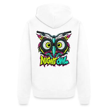 Neon Night Owl Mountainbike-Kunst - Unisex Premium Bio Zip Hoodie - Weiß - Hinten - Thijin (182cm)