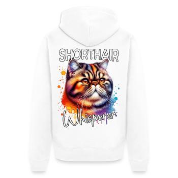 Exotische Kurzhaarkatze Flüsterer - Unisex Premium Bio Zip Hoodie - Weiß - Hinten - Thijin (182cm)