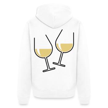 2 Weißweingläser Prosten Zu, Wein Bauchig Offen 2C - Unisex Premium Bio Zip Hoodie - Weiß - Hinten - Thijin (182cm)