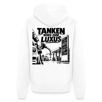 Tanken wird zum Luxus - Unisex Premium Bio Zip Hoodie - Weiß - Hinten - Thijin (182cm)