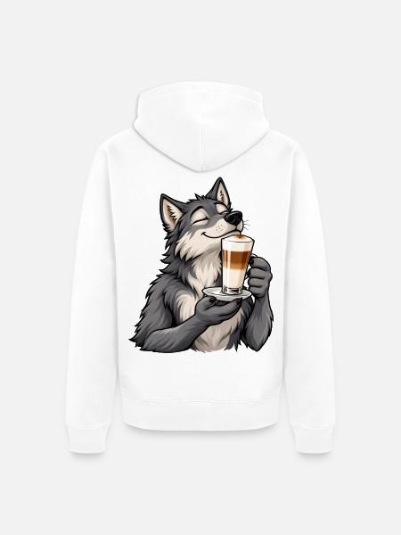 Wolf mit Latte Macchiato - Unisex Premium Bio Zip Hoodie - Weiß