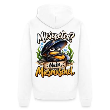 Miesepeter? Nein, Miesmuschel – Lustige Muschel  - Unisex Premium Bio Zip Hoodie - Weiß - Hinten - Thijin (182cm)