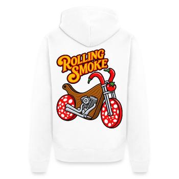 Lustiger BBQ-Fleisch-Motorrad-Chopper - Unisex Premium Bio Zip Hoodie - Weiß - Hinten - Thijin (182cm)