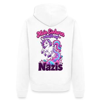 Mein Einhorn scheißt auf Nazis Regenbogen Humor - Unisex Premium Bio Zip Hoodie - Weiß - Hinten - Thijin (182cm)