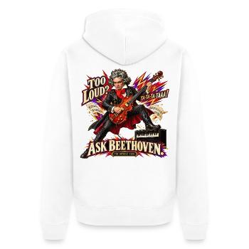 Lustiges Beethoven-Geschenk – Zu laut? Frag Beethoven! - Unisex Premium Bio Zip Hoodie - Weiß - Hinten - Thijin (182cm)
