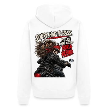 Läuse-Rückerstattung – lustiger Biker-Vorbeigehen-Witz - Unisex Premium Bio Zip Hoodie - Weiß - Hinten - Thijin (182cm)