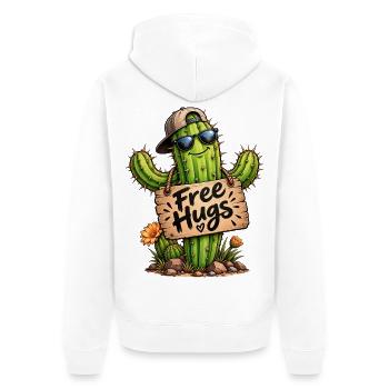 Lustiger cooler Kaktus Free Hugs Kakteen  - Unisex Premium Bio Zip Hoodie - Weiß - Hinten - Thijin (182cm)
