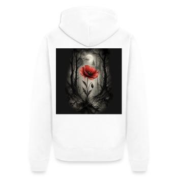 Mohn im dunklen Wald - Unisex Premium Bio Zip Hoodie - Weiß - Hinten - Thijin (182cm)