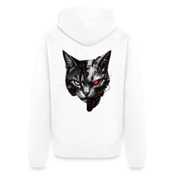 Halb-Katze Cyborg-Katze - Unisex Premium Bio Zip Hoodie - Weiß - Hinten - Thijin (182cm)