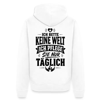 Pflege Alltag - Unisex Premium Bio Zip Hoodie - Weiß - Hinten - Thijin (182cm)