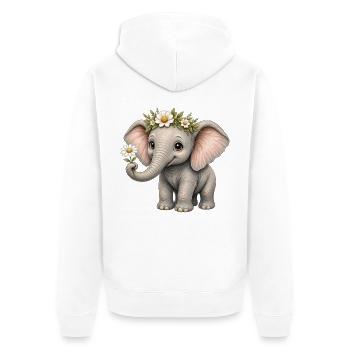 Cute Elephant – Daisy Trunk Friend - Unisex Premium Bio Zip Hoodie - Weiß - Hinten - Thijin (182cm)