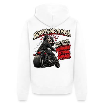 Dauerhafte Netzhautschädigung – Biker Humor - Unisex Premium Bio Zip Hoodie - Weiß - Hinten - Thijin (182cm)