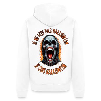 Ich feiere Halloween nicht. Ich bin Halloween. - Unisex Premium Bio Zip Hoodie - Weiß - Hinten - Thijin (182cm)