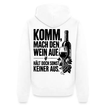 Komm mach den Wein auf. Hält doch sonst keiner aus - Unisex Premium Bio Zip Hoodie - Weiß - Hinten - Thijin (182cm)