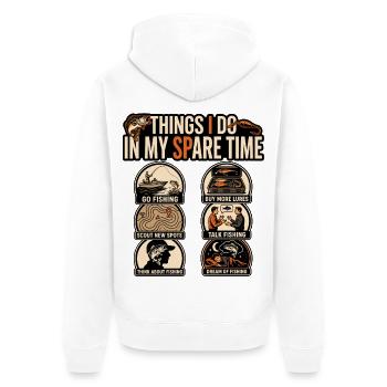 Was ich in meiner Freizeit tue Angeln - Unisex Premium Bio Zip Hoodie - Weiß - Hinten - Thijin (182cm)