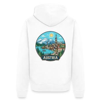 Austria Reiseabzeichen Hallstatt Alpen - Unisex Premium Bio Zip Hoodie - Weiß - Hinten - Thijin (182cm)