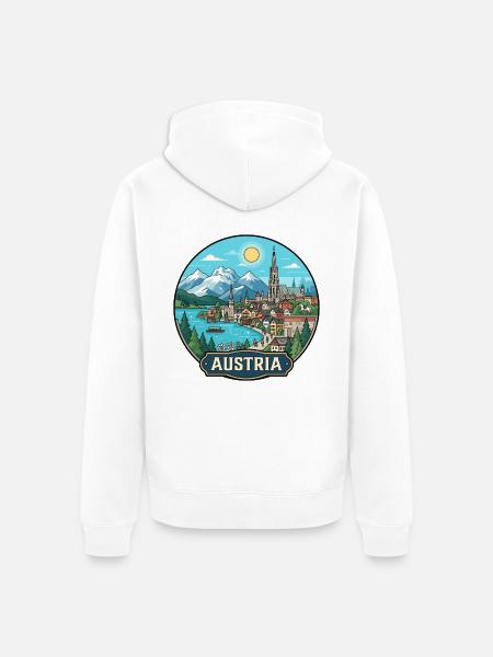 Austria Reiseabzeichen Hallstatt Alpen - Unisex Premium Bio Zip Hoodie - Weiß