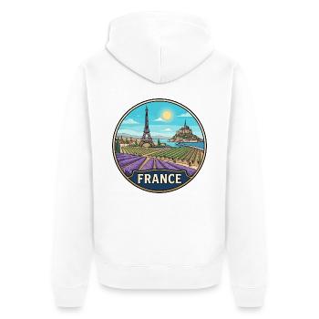 Frankreich Reiseabzeichen Eiffelturm Mont Saint Michel - Unisex Premium Bio Zip Hoodie - Weiß - Hinten - Thijin (182cm)