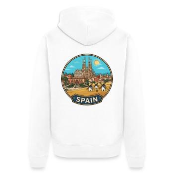 Spanien Reiseabzeichen Sagrada Familia Windmühlen - Unisex Premium Bio Zip Hoodie - Weiß - Hinten - Thijin (182cm)