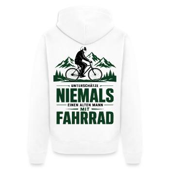 Nie einen alten Mann mit Fahrrad - Unisex Premium Bio Zip Hoodie - Weiß - Hinten - Thijin (182cm)
