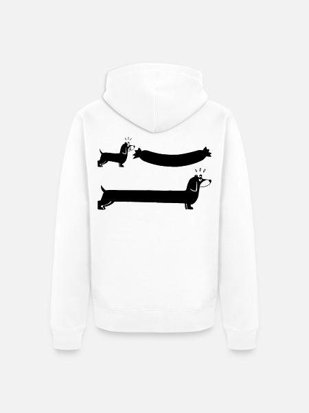 Der schwarze Hund und die Wurst - Unisex Premium Bio Zip Hoodie - Weiß