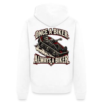 Einmal Biker, immer Biker – Skelett-Sarg - Unisex Premium Bio Zip Hoodie - Weiß - Hinten - Thijin (182cm)