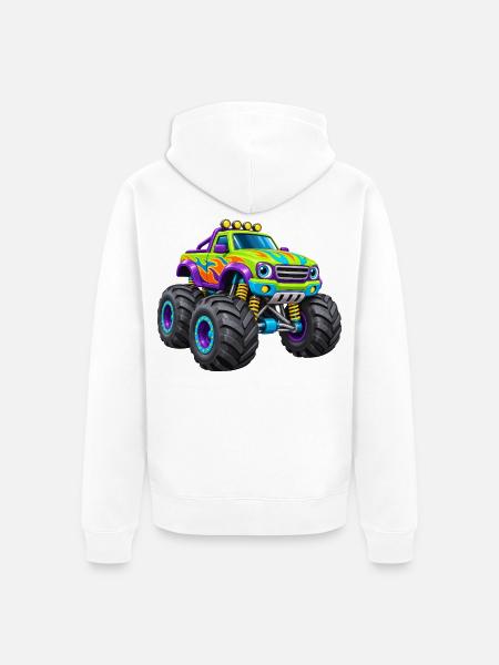 Bunter Monstertruck Flammen-Design - Unisex Premium Bio Zip Hoodie - Weiß
