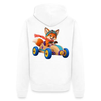 Fuchs Rennwagen Abenteuer - Unisex Premium Bio Zip Hoodie - Weiß - Hinten - Thijin (182cm)