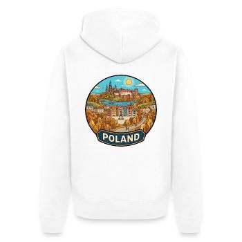 Polen Reiseabzeichen Wawel, Schloss Wawel, Warschauer Markt - Unisex Premium Bio Zip Hoodie - Weiß - Hinten - Thijin (182cm)